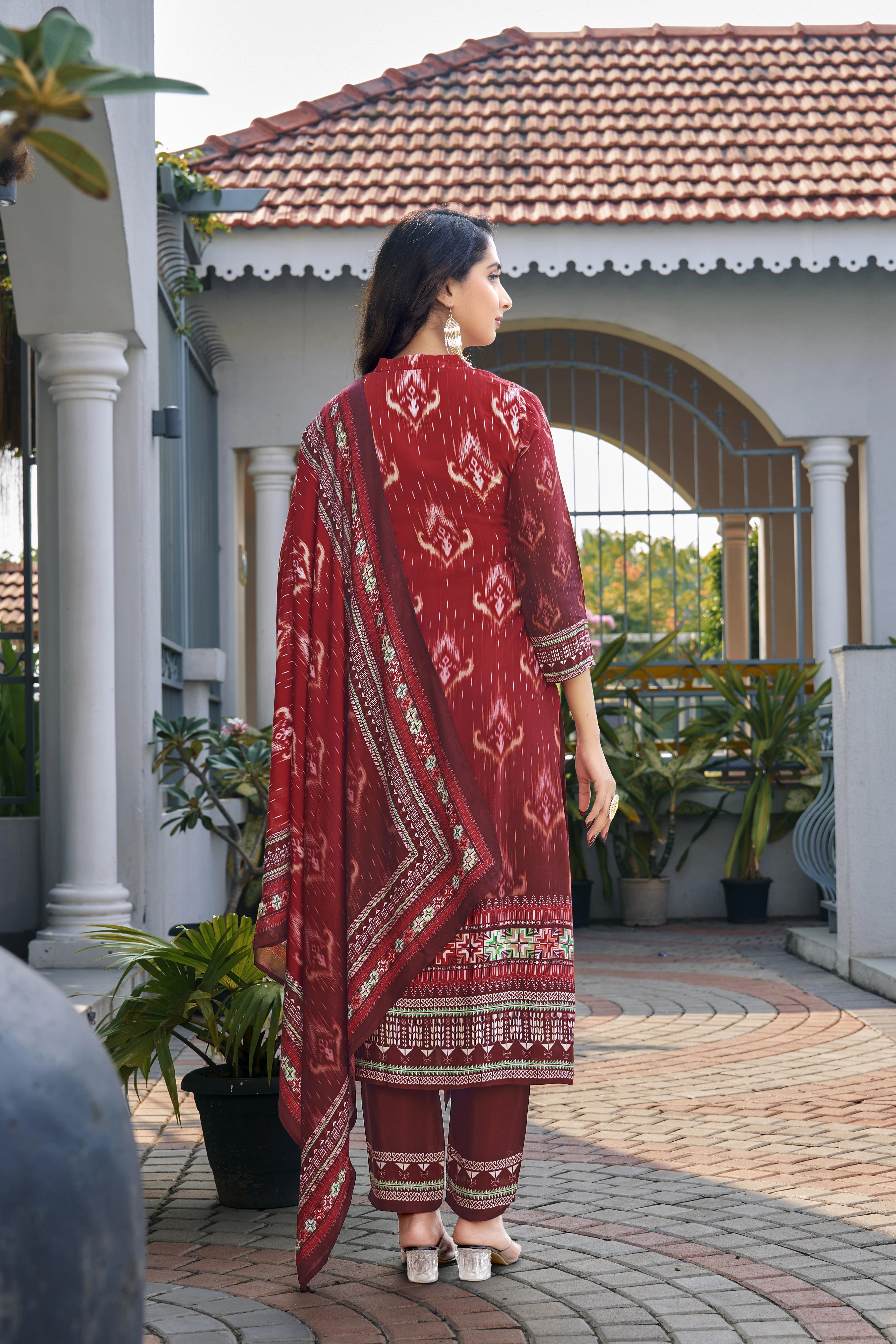 Royal Maroon Ikat Suit Set