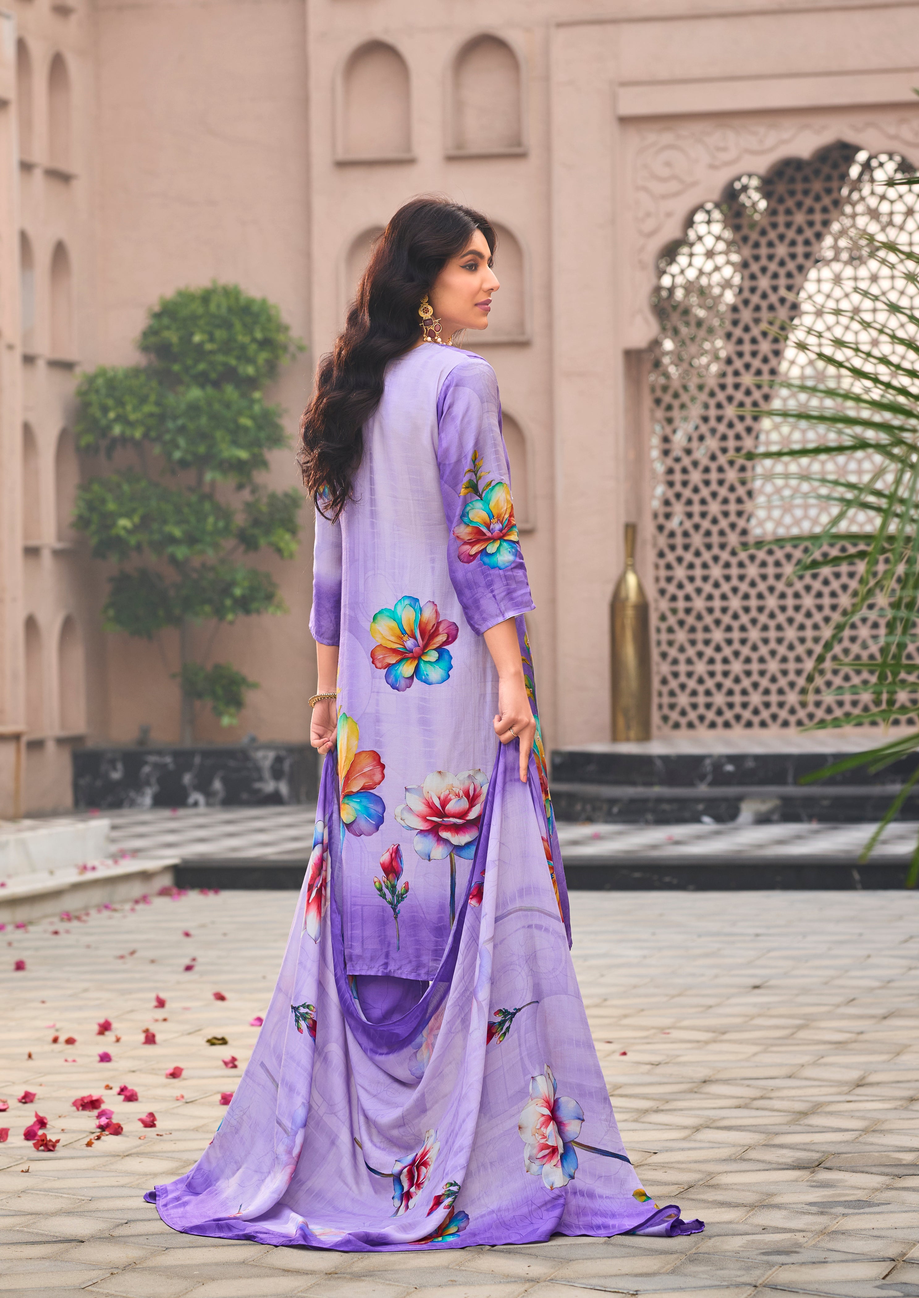 Prakriti Floral Lavender Muslin Suit Set