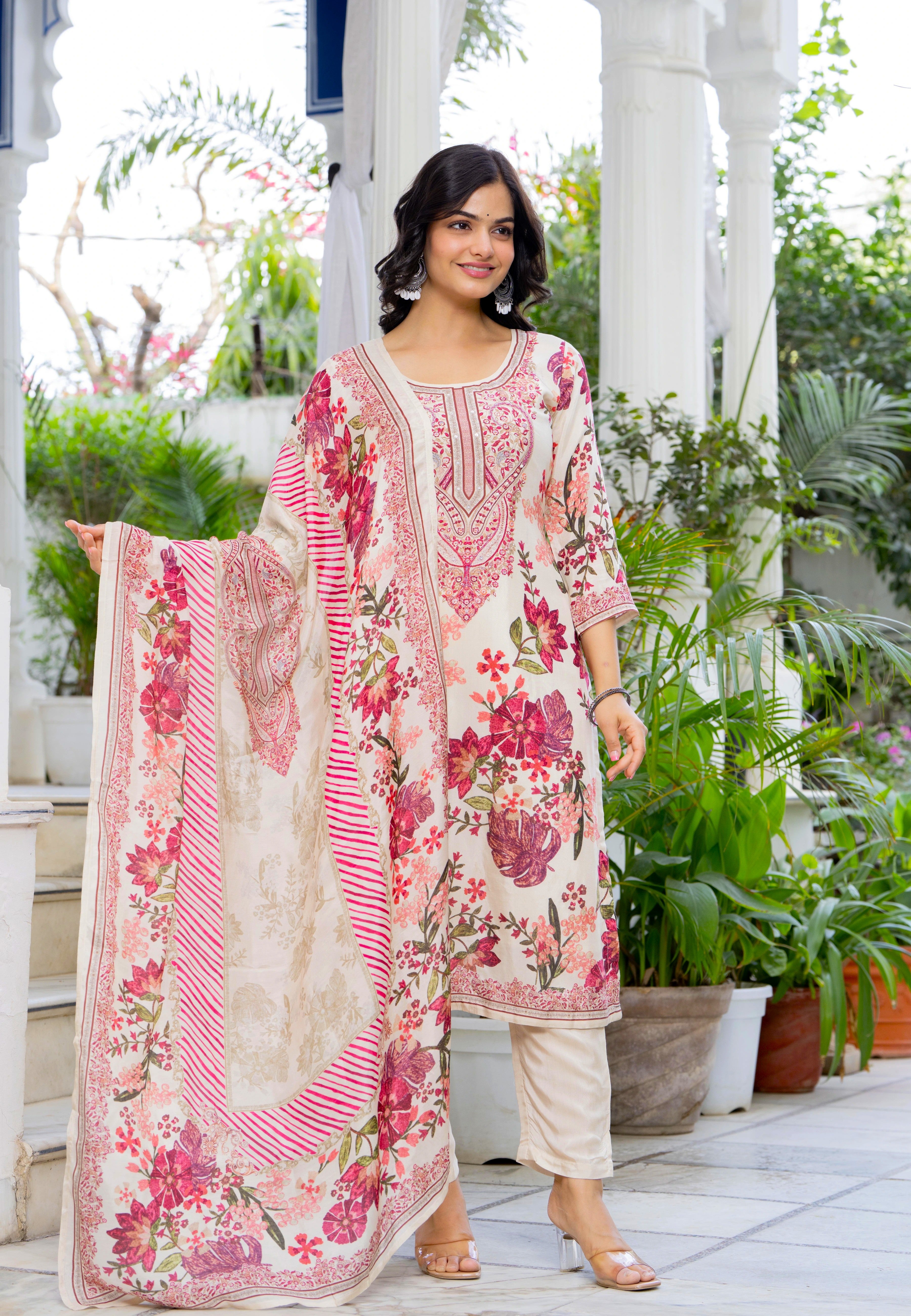 Ivory Floral Grace Muslin Suit Set