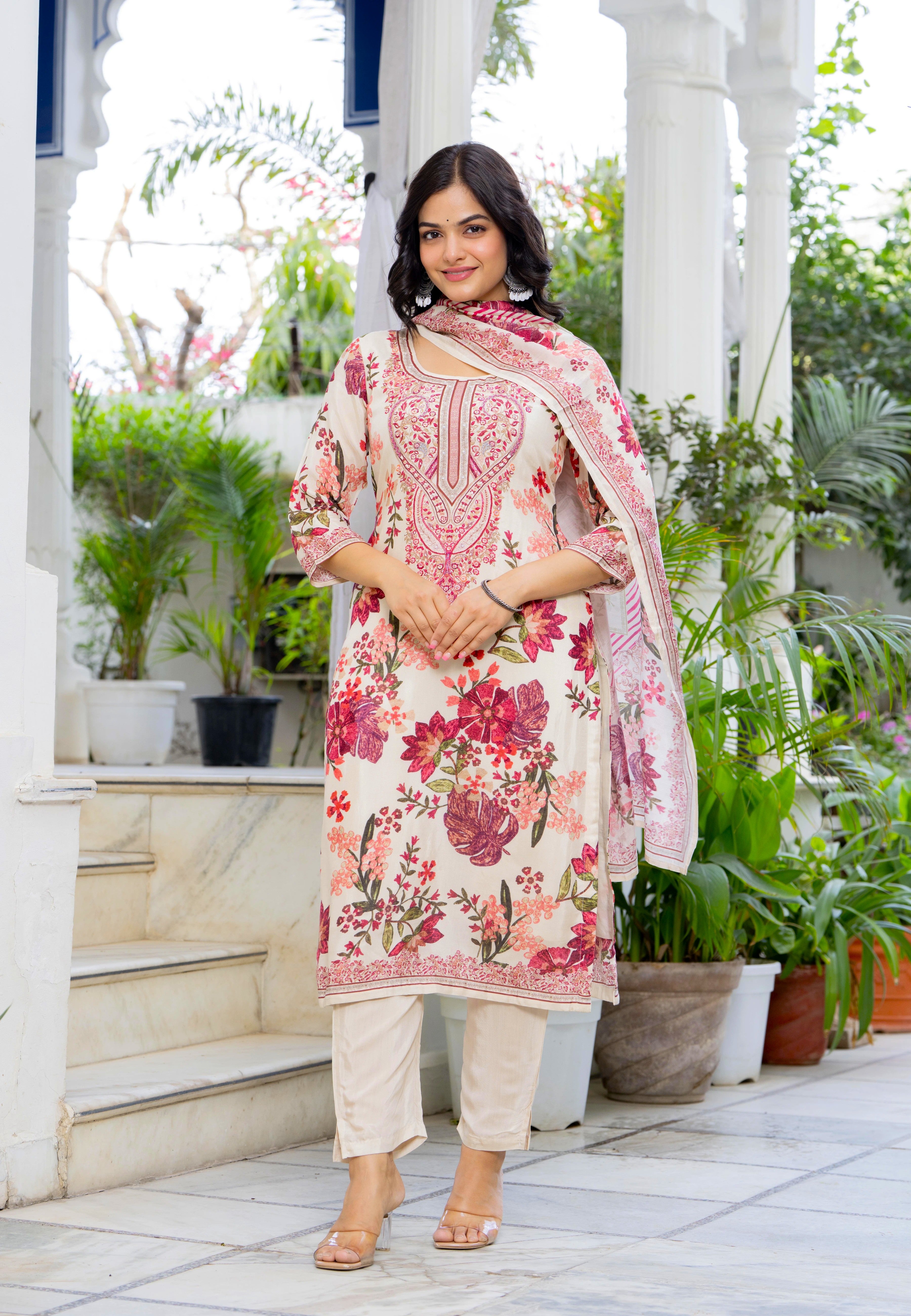 Ivory Floral Grace Muslin Suit Set